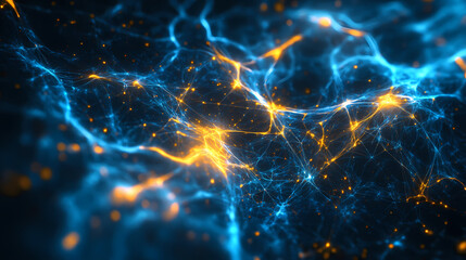 Organic structure shape in abstract blue yellow space wallpaper. Microcosmic Web. Illustration