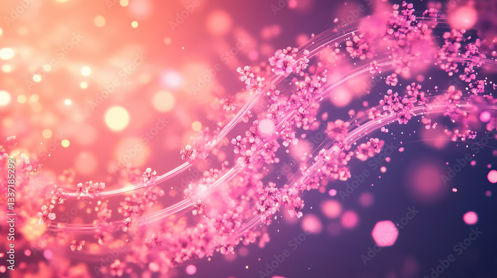 Aufkleber pink motion light swirl and flying cherry flower petals isolated vector game element. set of speed t