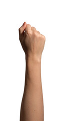 Female hand clenched into a fist, symbolizing strength, victory, and determination. Natural wrist...
