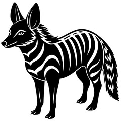 Obraz premium Striped Wolf Graphic: Striking black and white graphic of a striped wolf with upright ears and detailed stripes, ideal for designs related to wildlife and graphic elements.