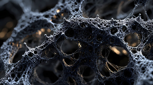 Voxel black background with a carbon sense of technology. 3d rendering. Microcosmic Web. Illustration