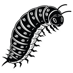 Caterpillar silhouettes and icons. Black flat color simple elegant white background Caterpillar animal vector and illustration.