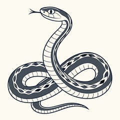 Fototapeta premium Serpentine Elegance: An artistically stylized depiction of a serpent coiled gracefully, its forked tongue darting out, showcasing intricate patterns and a captivating gaze. 