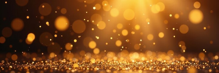 Falling gold confetti, wide panoramic backdrop, festive sparkle, image, glitter