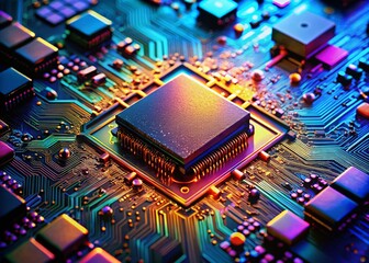Microscopic Detail: Computer Chip Circuit Board Technology Close-Up