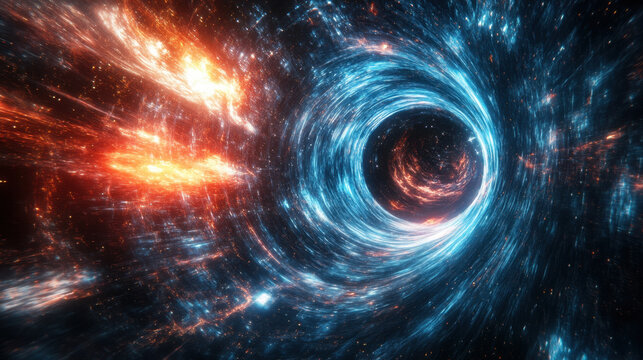 Abstract wormhole space tunnel with a vortex background showcasing cosmic distortion and a dynamic interstellar passage for deep space exploration
