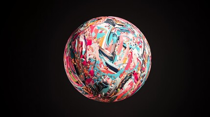 Obraz premium Colorful abstract sphere with vibrant patterns against a dark background.