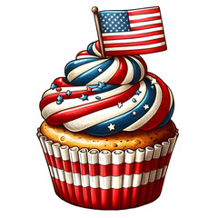 Patriotic Red, White, and Blue Cupcake isolated on transparent background