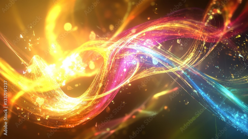 Poster energetic spectrum glow abstract motion design background with luminous particles