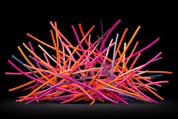 Colorful, intersecting rods against black background