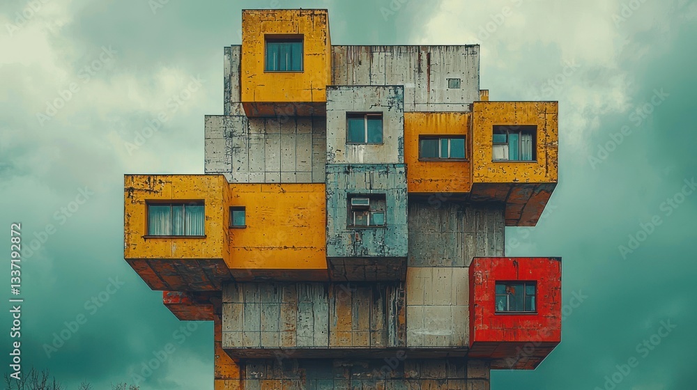 Poster abstract architecture of modern concrete building facade with geometric design