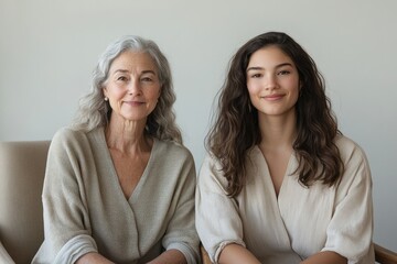 A heartwarming portrait of two generations of women, showcasing their natural beauty and bond.