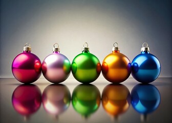 Obraz premium Minimalist Christmas Ornament Row: Colorful Holiday Decoration