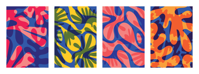 Set of summer vibes vibrant floral abstract wallpapers. Flat design with colorful colors. Vector illustration.