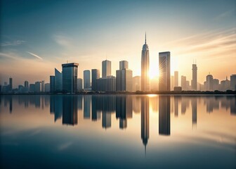 Obraz premium Minimalist City Skyline at Dawn, Urban Landscape Photography