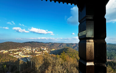 View from the observation tower "Diana" with a sign towards Prague