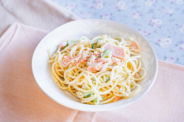きゅうりとハムのスパゲティサラダ