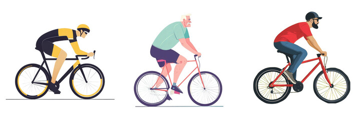 Obraz premium Three individuals biking in a group illustration; white background isolated on white or transparent