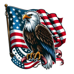 Patriotic Bald Eagle with Flag Vector isolated on transparent background