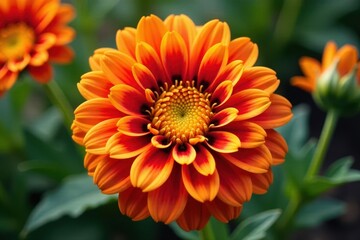 Vibrant circular floral motif; warm red and sunny yellow petals , wreath, mandala