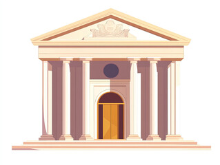 Fototapeta premium Architectural facade with classical columns golden door and symmetry against white background