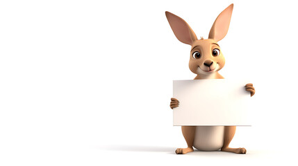 Cartoon rabbit holding a blank sign in a bright, minimalist setting with no distractions