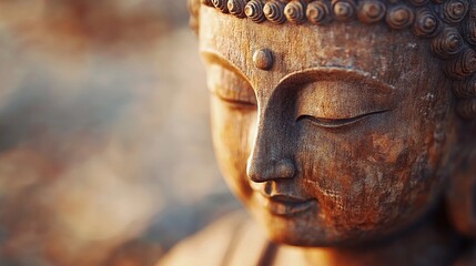 Stone Buddha statue with peaceful aura, embodying Zen meditation, spiritual awakening, and harmony, suitable for yoga studios and wellness branding, stylized comic book illustration