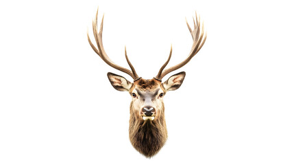 A deer head with antlers is shown