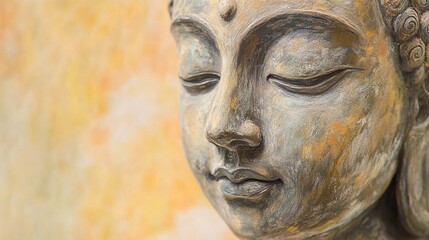 Stone Buddha statue with peaceful aura, embodying Zen meditation, spiritual awakening, and harmony, suitable for yoga studios and wellness branding, stylized comic book illustration