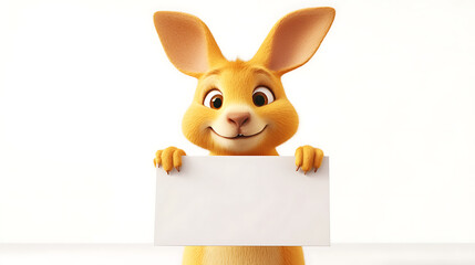 Cheerful cartoon rabbit holding a blank sign against a simple white background, inviting creativity