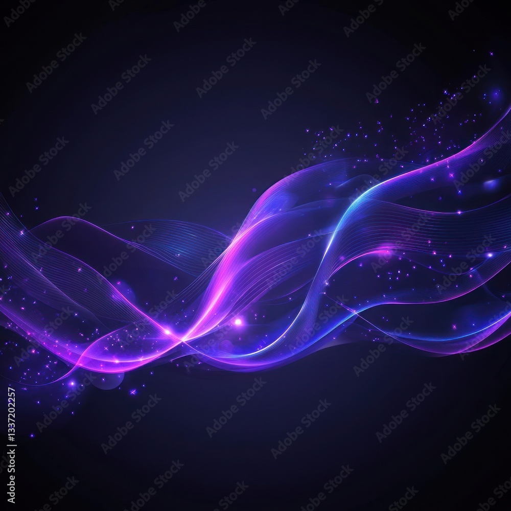 Aufkleber abstract neon gradient waves with sparkling particles on dark background