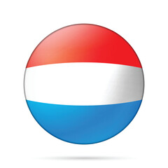 Fototapeta premium Glass ball with flag of Luxembourg. Round sphere, template icon. Luxembourgish national symbol. Glossy realistic ball, 3D abstract vector illustration highlighted on a white background. Big bubble.