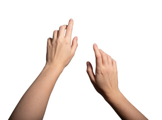 Hand reaching forward in a grasping gesture, fingers outstretched to take or catch something. Open...