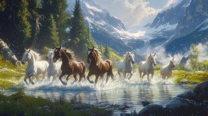 Wind in their manes – horses running across an open field