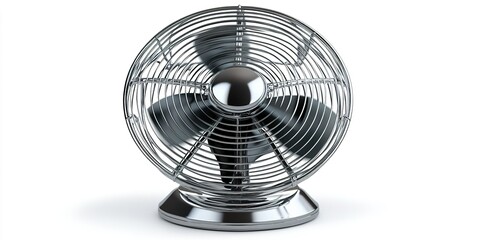 Vintage metal table fan placed on a white background for cooling and decoration