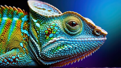 Fototapeta premium Vibrant chameleon with stunning colors and intricate patterns in a close-up shot.