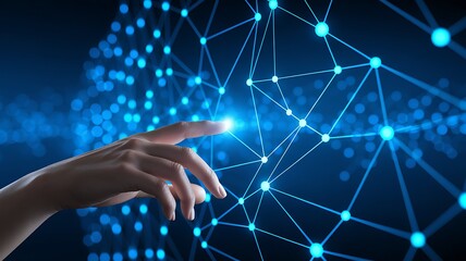 Neural Network Interaction &ndash; AI, Machine Learning, and Digital Connectivity, Digital Touch Interface, Technology & Innovation, neural computing, digital neurons, AI-driven systems, neural processing.