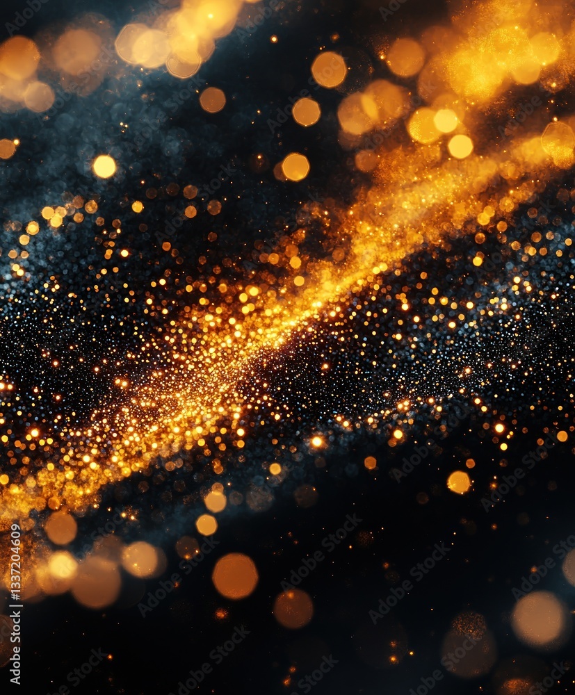Poster luminous golden particles in dark space create ethereal nebula stream