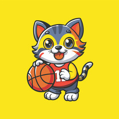 Adorable Cat Mascot Logo Playing with Ball in Cute and Energetic Pose