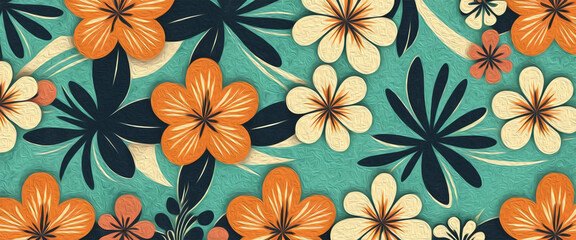 Hawaiian flowers. Oil painting. Pattern for printing on wall decorations, covers, leaflets, business cards