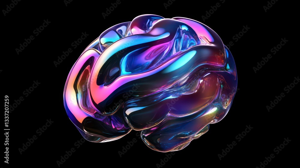 Poster iridescent 3d brain icon in gradient colors. ideal for representing knowledge, intelligence, and cre