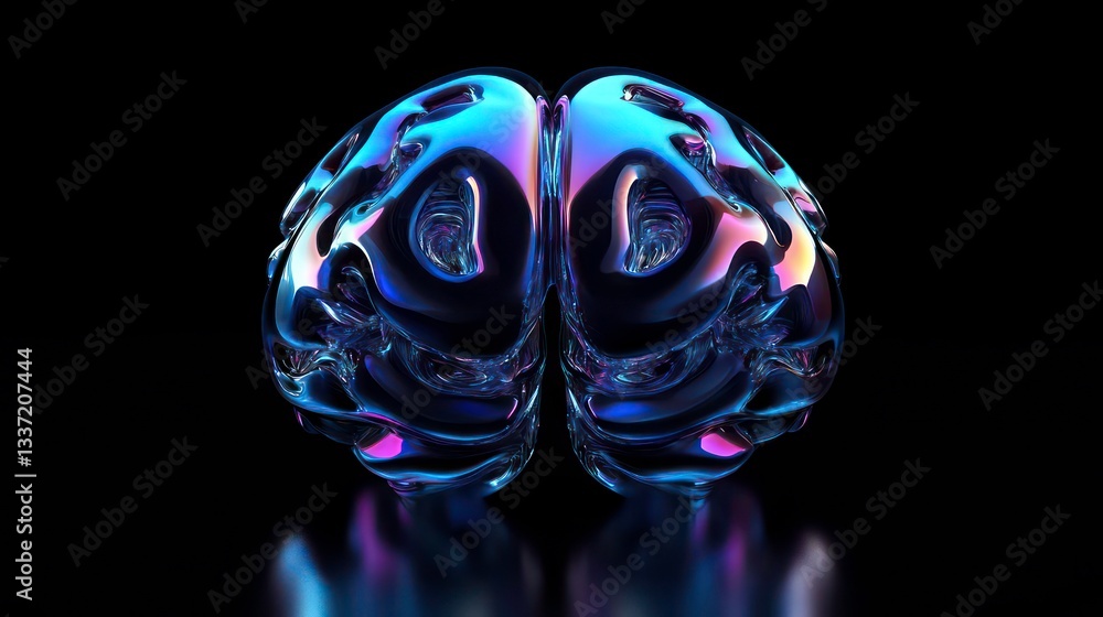 Poster iridescent 3d brain icon in gradient colors. ideal for representing knowledge, intelligence, and cre
