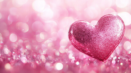 Obraz premium Pink heart bokeh glitter light border background. Magic abstract love sparkle vector effect for luxury valentine banner with glow and blur texture. Premium romantic glittery particle template