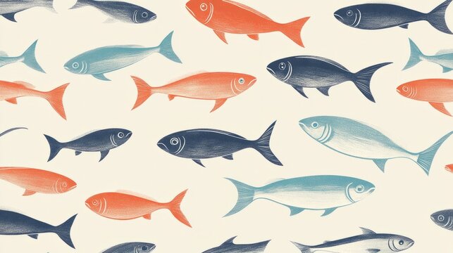 Vibrant fish creating a seamless pattern, ideal for aquatic or marine-themed designs