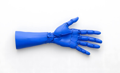 Close-up blue Robotic hand isolated on white background
