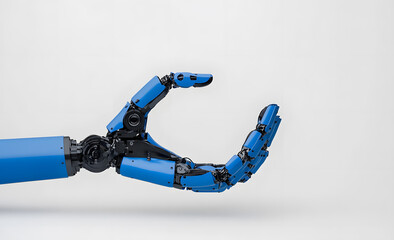 Close-up blue Robotic hand isolated on white background
