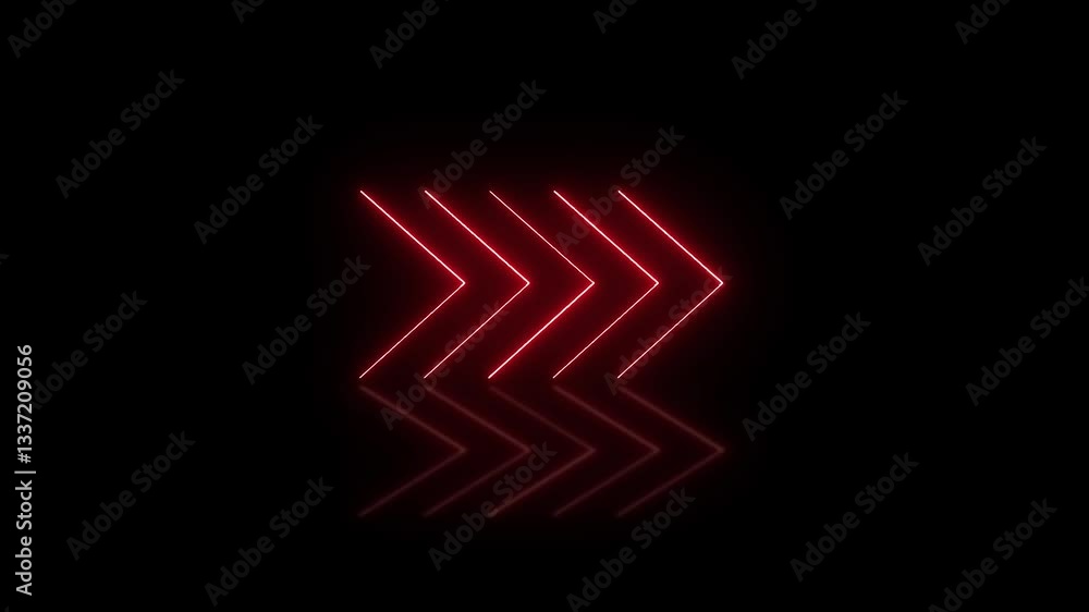 Poster arrows glowing in neon red slide across a reflective floor in this video animation, with an abstract