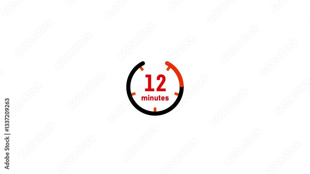 Poster animation timer icon with 30 minutes on a transparent background, counting from 1 to 60 on a black b