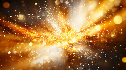 Golden and white light burst explosion with bokeh effect