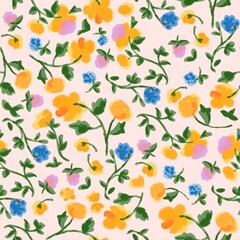 Seamless floral pattern with flowers and leaves for decoration and textile design